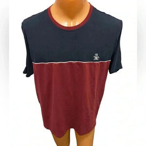 Original Penguin Men's Crew Neck Red and Blue Colorblock T Shirt Tee. Size: XXL.
